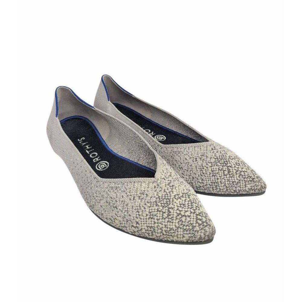 Rothy's The Point gray silver metallic ombre knit pointed toe flats womens 10.5